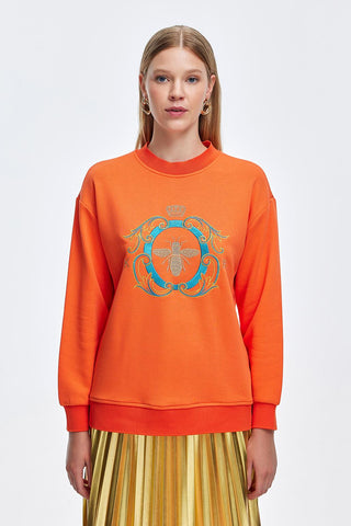 Gold Embroidered Hooded Sweatshirt Peach