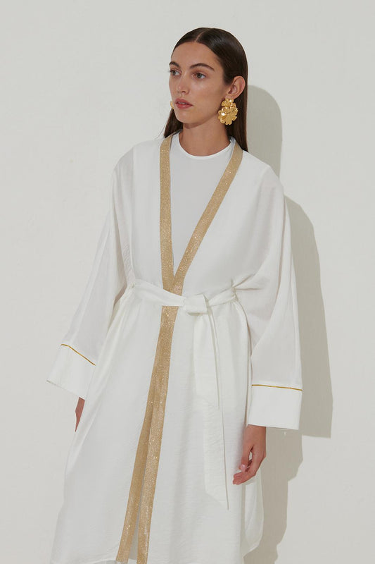 Kimono With Gold Sequin Lining Ecru
