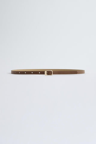 Gold Buckle Adjustable Slim Belt Tan