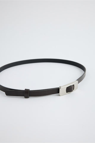 Silver Rectangle Buckle Belt Black
