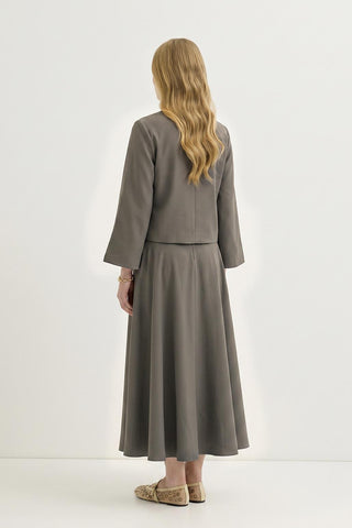 Mandarin Collar Shirt Skirt Set with Strap Detail Mink