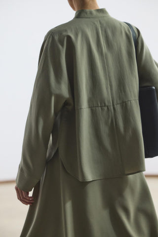 Mandarin Collar Tencel Shirt Skirt Set Sage