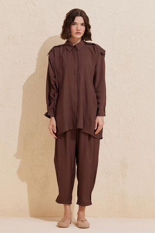 Helen Shirt Trousers Set Chocolate Brown