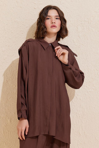 Helen Shirt Trousers Set Chocolate Brown