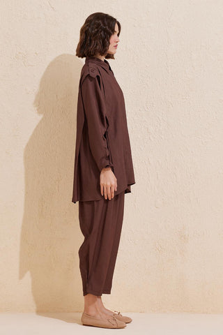Helen Shirt Trousers Set Chocolate Brown
