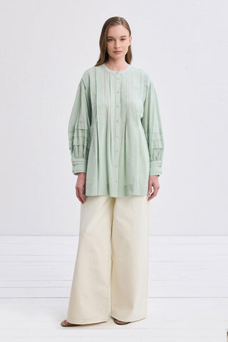 Henri Tucked Voile Shirt Mint Green