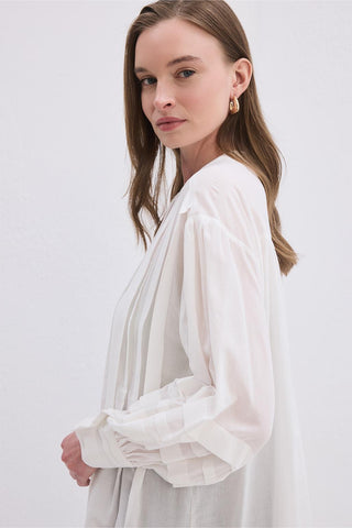 Henri Voile Pleated Shirt Ecru