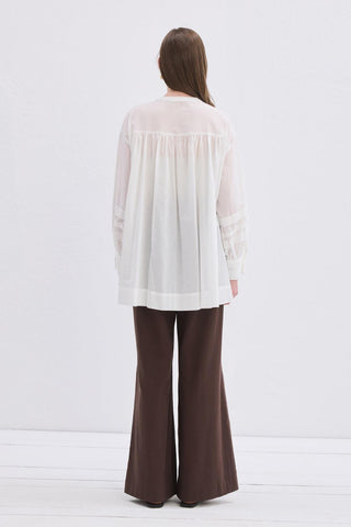Henri Voile Pleated Shirt Ecru