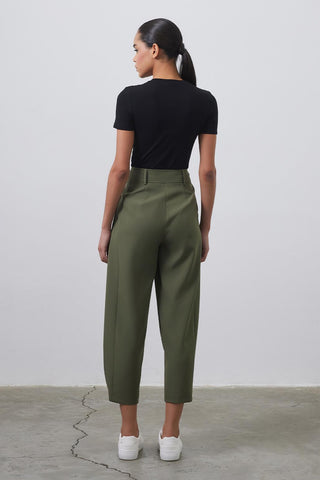 High Waist Carrot Fit Trousers Green