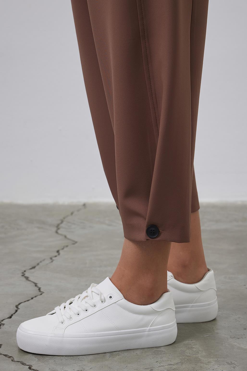High Waist Carrot Fit Trousers Sand