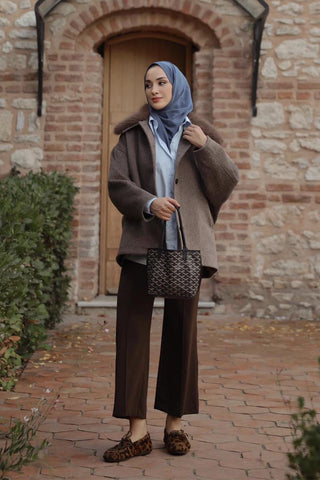 High Waist Fit Crepe Trousers Brown