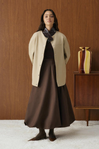 High Waist Pleated Balloon Skirt Brown