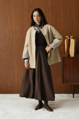 High Waist Pleated Balloon Skirt Brown