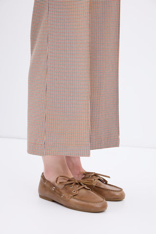 High Waist Slim Fit Checked Trousers Red