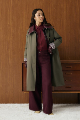 High Waist Wide Leg Gabardine Trousers Burgundy