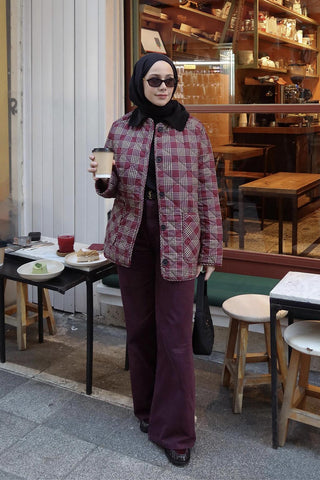 High Waist Wide Leg Gabardine Trousers Burgundy