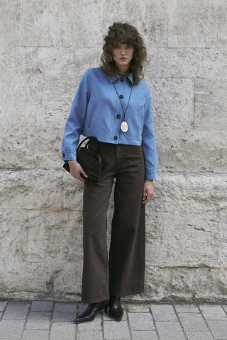 High Waist Wide Leg Gabardine Trousers Brown