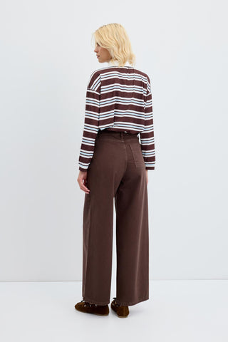 High Waist Wide Leg Gabardine Trousers Brown
