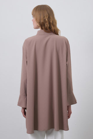 Huni Shirt with Funnel Sleeve Detail Cacao