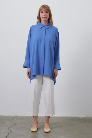 Huni Shirt with Funnel Sleeve Detail Blue