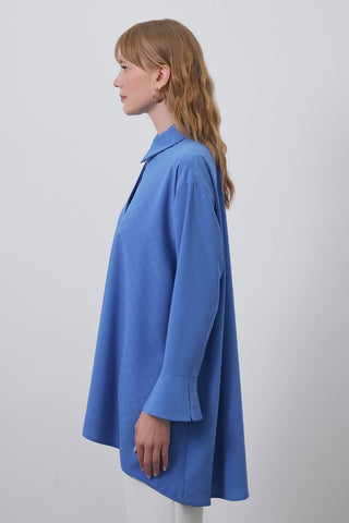 Huni Shirt with Funnel Sleeve Detail Blue