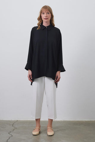 Huni Shirt with Funnel Sleeve Detail Black