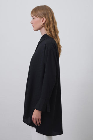 Huni Shirt with Funnel Sleeve Detail Black