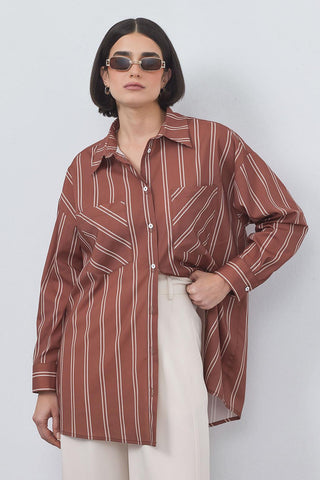 Hupe Striped Shirt Brown