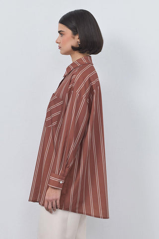 Hupe Striped Shirt Brown