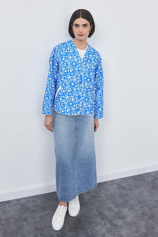 Inda Quilted Patterned Jacket Blue