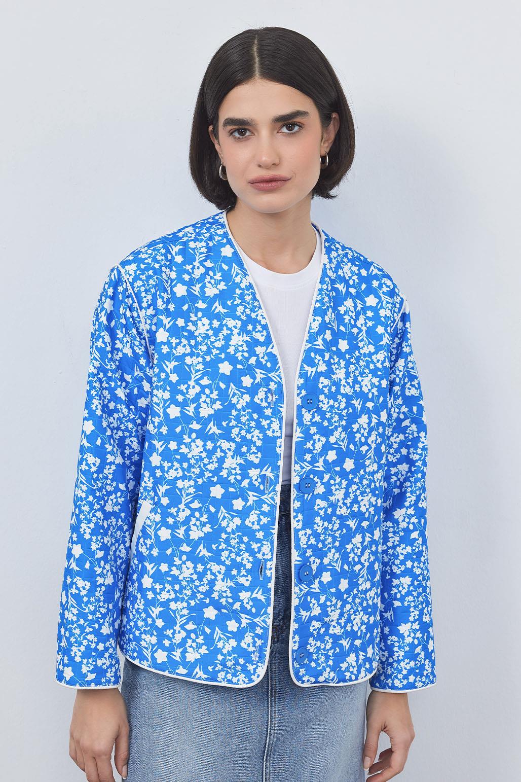 Inda Quilted Patterned Jacket Blue