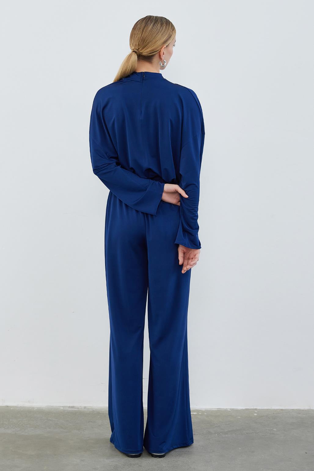 Silk Knitted Extra Loose Trousers Navy Blue