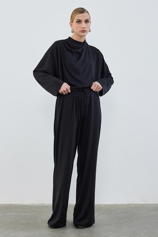 Silk Knitted Extra Loose Trousers Black