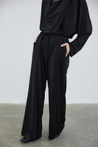 Silk Knitted Extra Loose Trousers Black