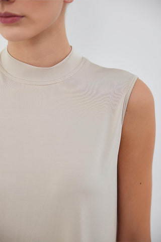 Silk Knitted Sleeveless Dress Beige