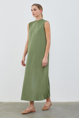 Silk Knitted Sleeveless Dress Khaki Green