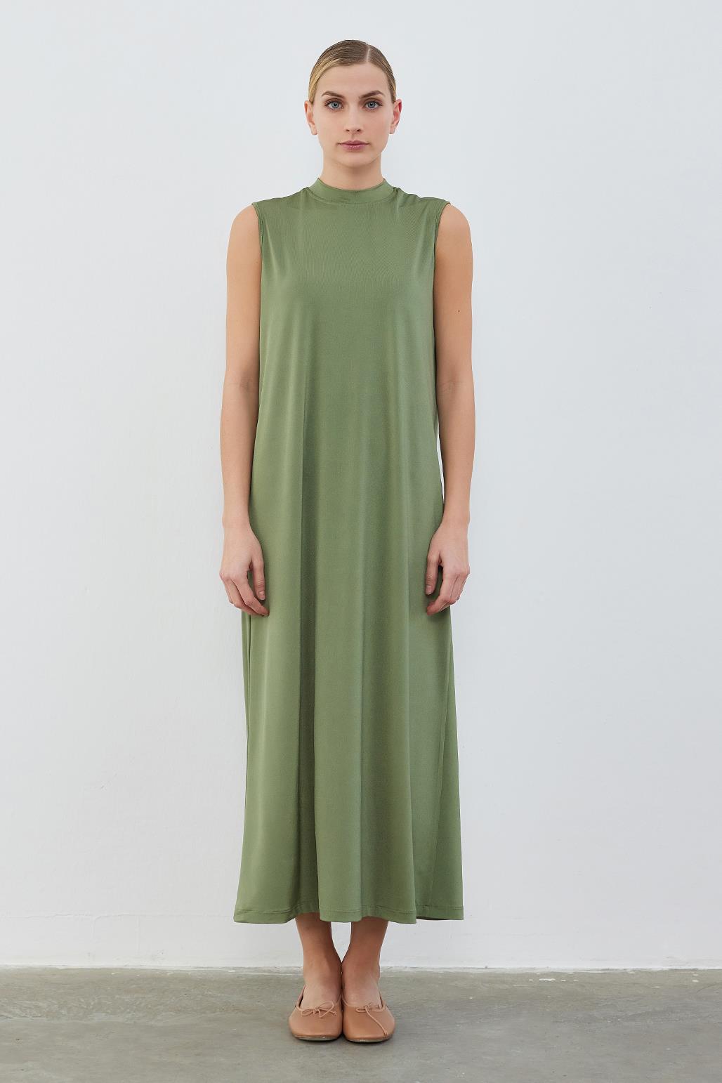Silk Knitted Sleeveless Dress Khaki Green