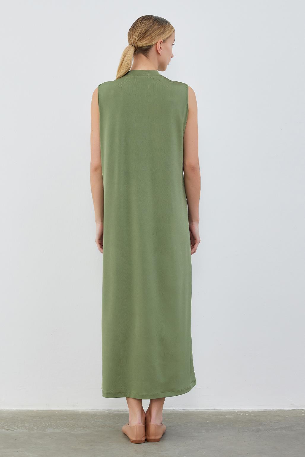 Silk Knitted Sleeveless Dress Khaki Green