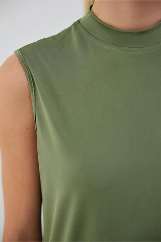Silk Knitted Sleeveless Dress Khaki Green