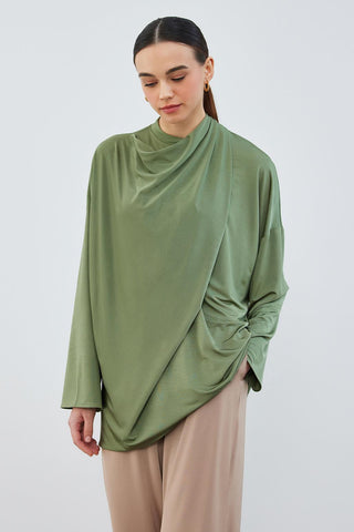 Silk Knitted Relax Tunic Khaki Green