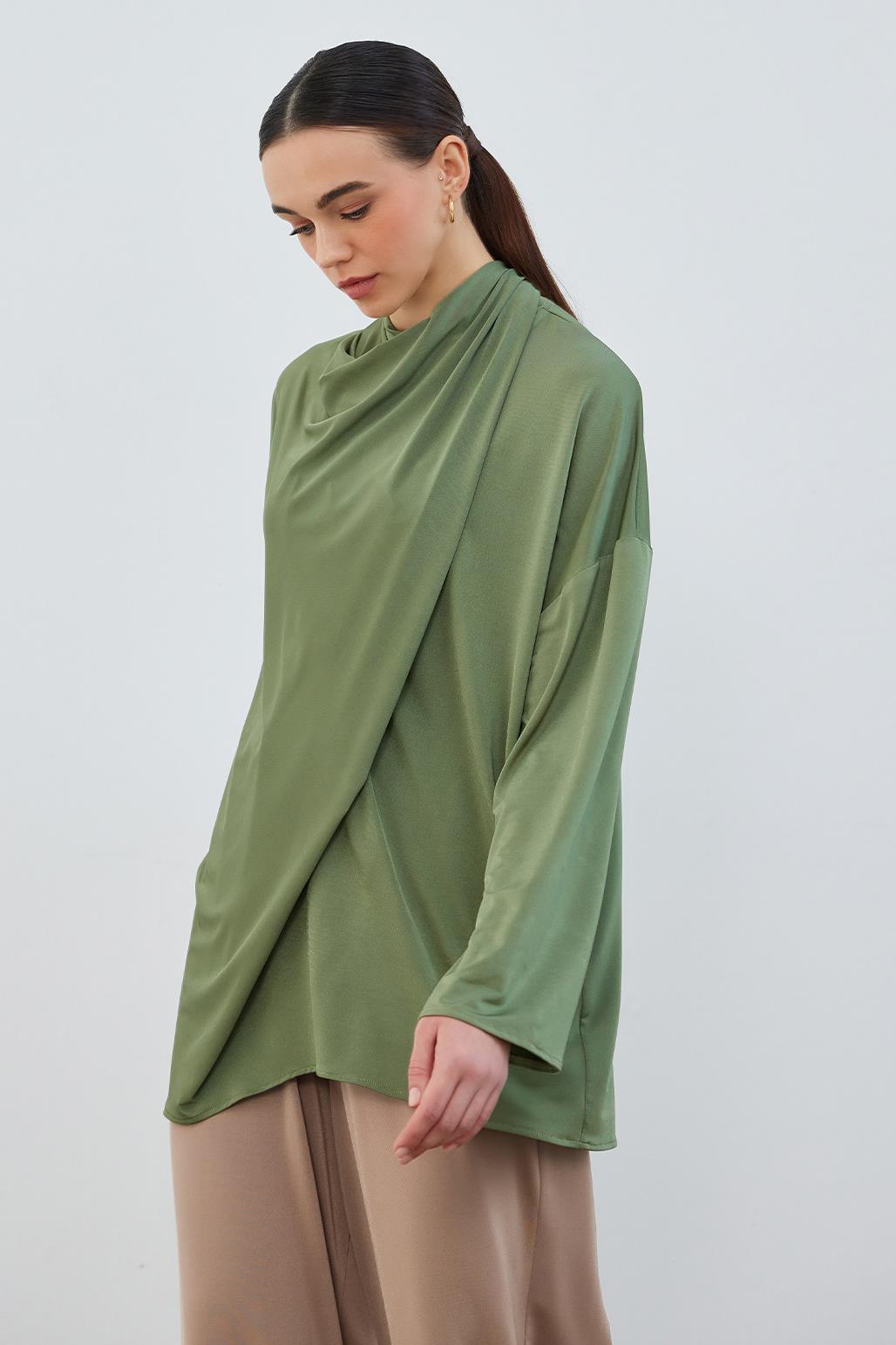 Silk Knitted Relax Tunic Khaki Green