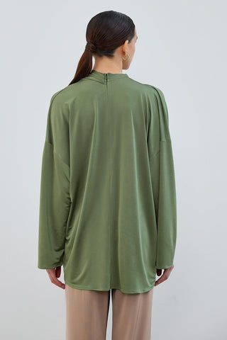 Silk Knitted Relax Tunic Khaki Green