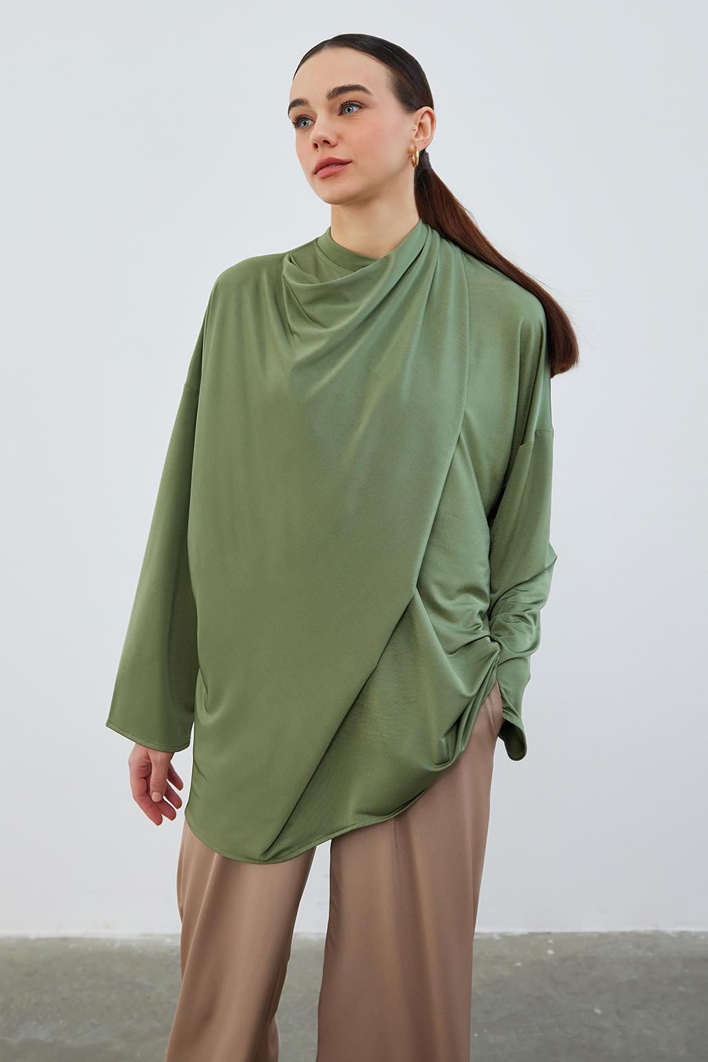 Silk Knitted Relax Tunic Khaki Green