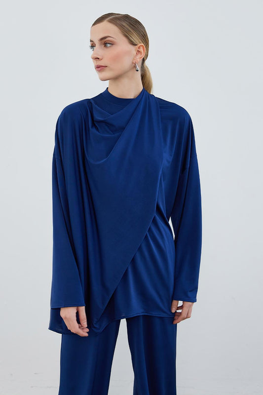 Silk Knitted Relax Tunic Navy Blue