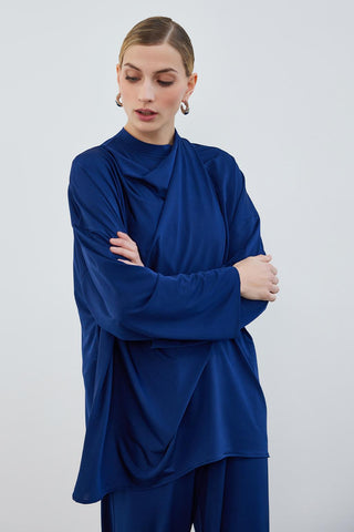 Silk Knitted Relax Tunic Navy Blue