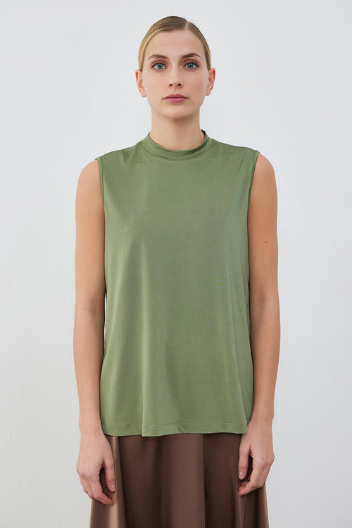 Teva Silk Knitted Sleeveless Underwear Blouse Kkahi Green