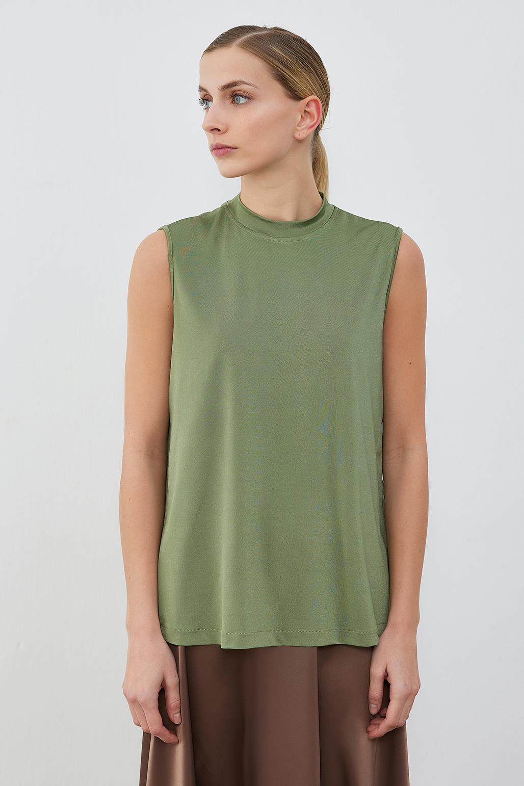 Teva Silk Knitted Sleeveless Underwear Blouse Khaki Green