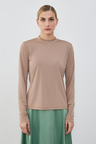 Silk Knitted Long Sleeve Blouse Beige