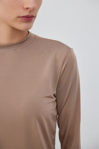 Silk Knitted Long Sleeve Blouse Beige