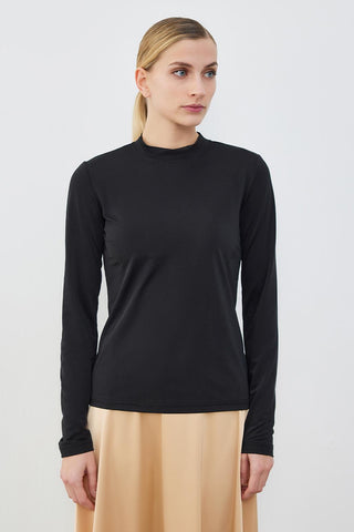 Silk Knitted Long Sleeve Blouse Black